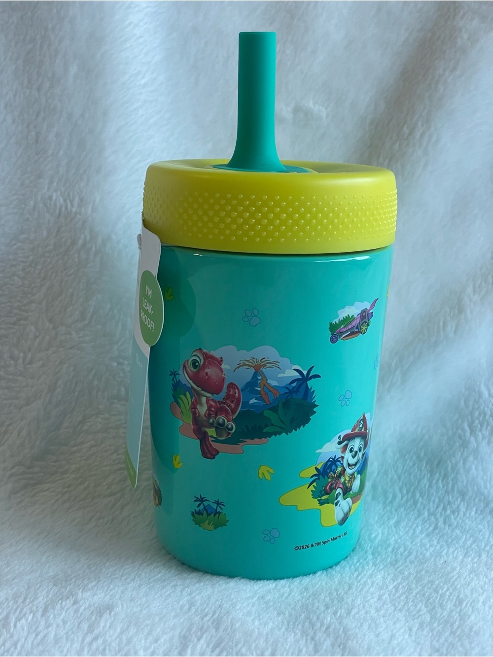 Paw Patrol Teal & Yellow Straw Cup with Dino and Puppy Graphics